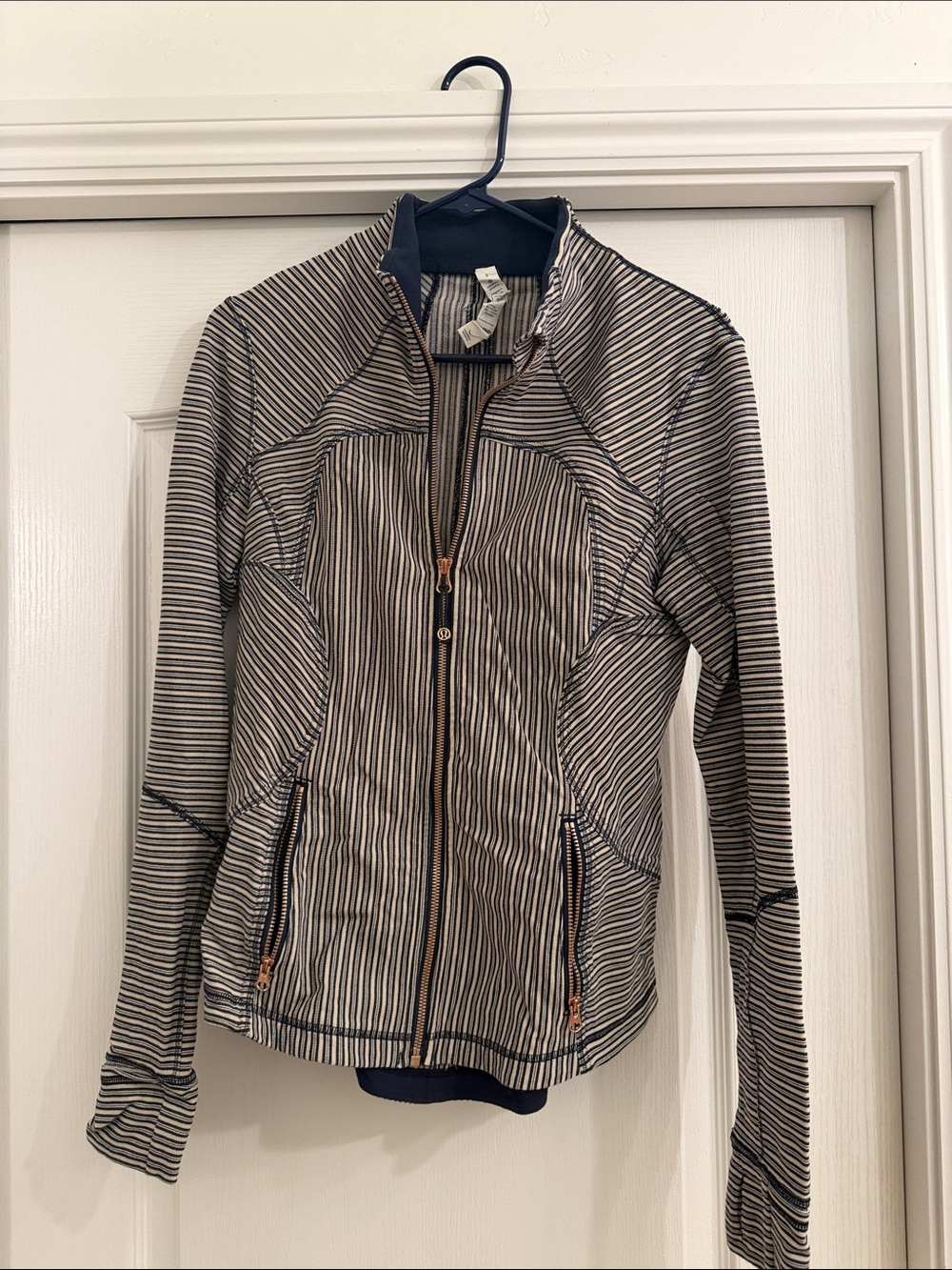 lululemon athletica Navy and Cream Striped Zip Define Jacket